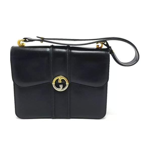 GUCCI GGHardware Old Gucci Shoulder Bag Leather Black/Gold x SilverHardware - Picture 1 of 13